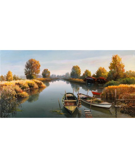 ADRIANO GALASSO PAISAJE MARINA LAGO CON BARCAS AMANECER Home