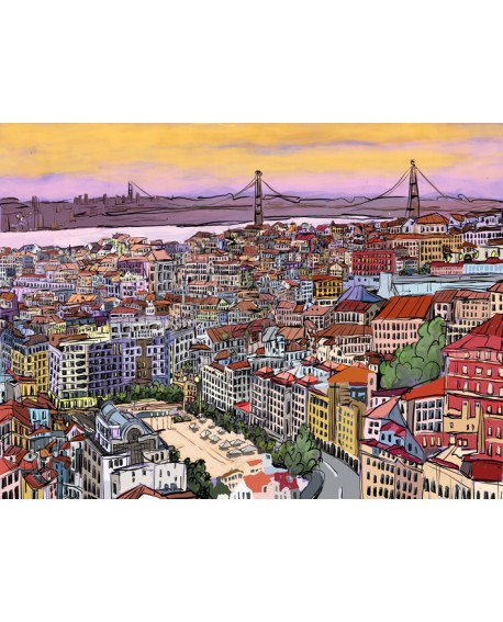 Alcalá: Cuadro de Lisboa Portugal - Paisaje Atardecer al Mar Atlántico Home