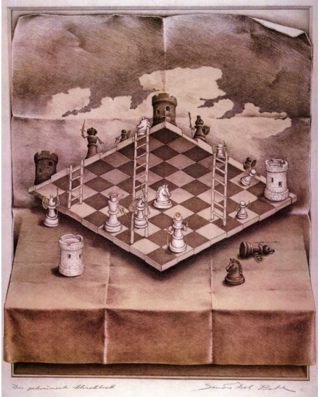 Escher - ajedrez en perspectiva imposible - Cuadro Reproduccion Home