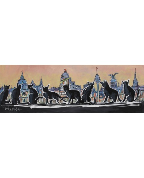 Alcalá: "Los gatos del callejon" en Madrid - Cuadro Skyline Panoramico Cuadros Horizontales