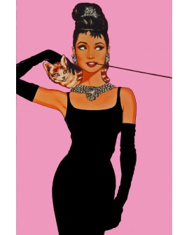 Audrey Hepburn Cuadro Lamina Pop Art Rosa Tifanys con gato Vintage