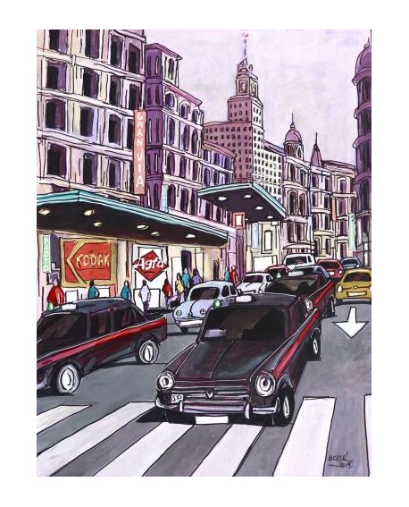 Pintor Jose Alcala Taxis Seat 1500 en la Gran Via pintura Giclee Home