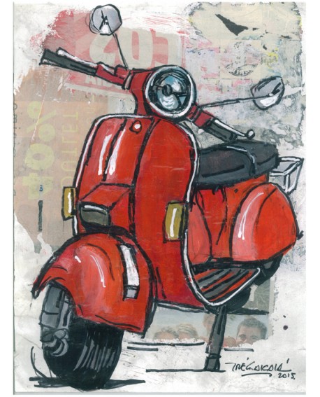 Pintor Jose Alcala Cuadro de Vespa roja en pintura Giclee Arte Pop Home