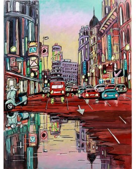 Alcalá: Charco en la Gran Via de Madrid - Cuadro de estilo cómic Home