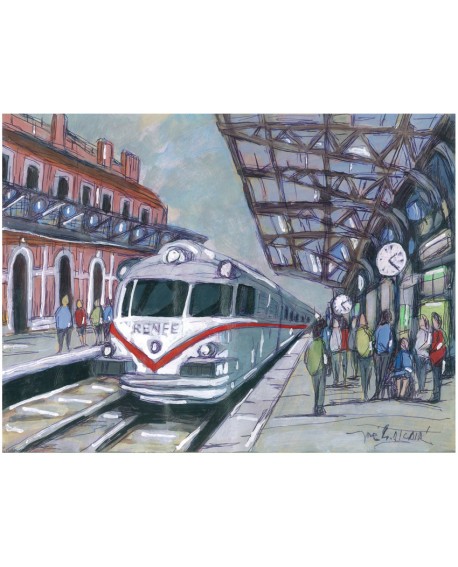 Jose Alcala Estacion de Trenes Modernos Pintura Giclee Home