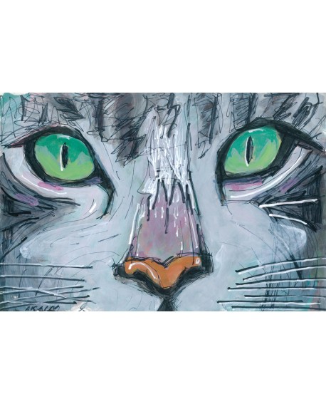 Pintor Jose Alcala Mirada Felina Gato Cuadro pintura Giclee Home