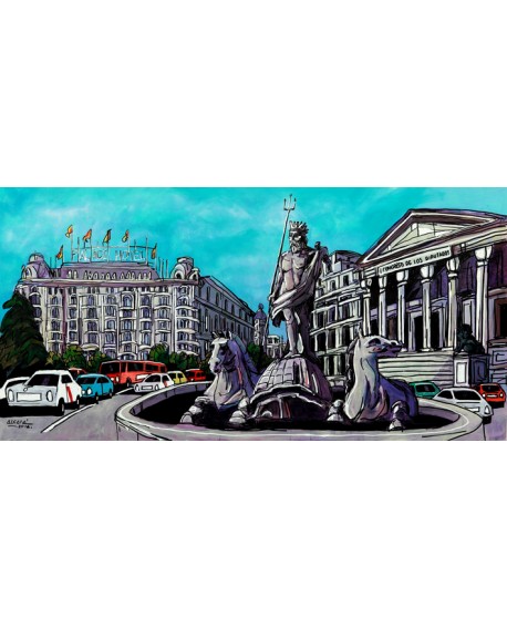 Jose Alcala - Neptuno y las Cortes de España en madrid con el Hotel Palace Cuadros Horizontales