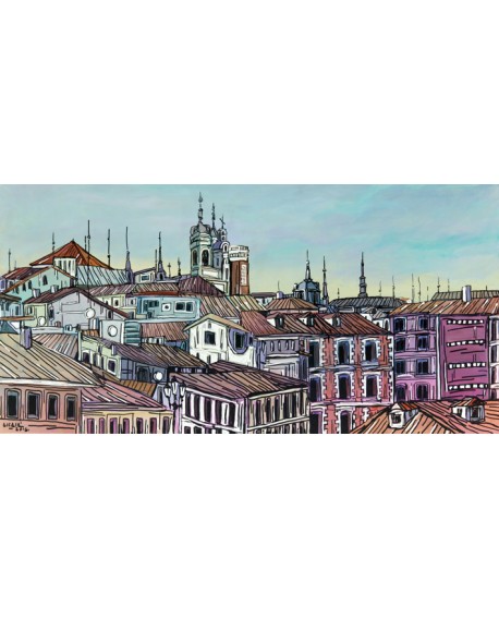 Jose Alcala - Tejados de Madrid Centro Castizo Aereo en Cuadro Cuadros Horizontales