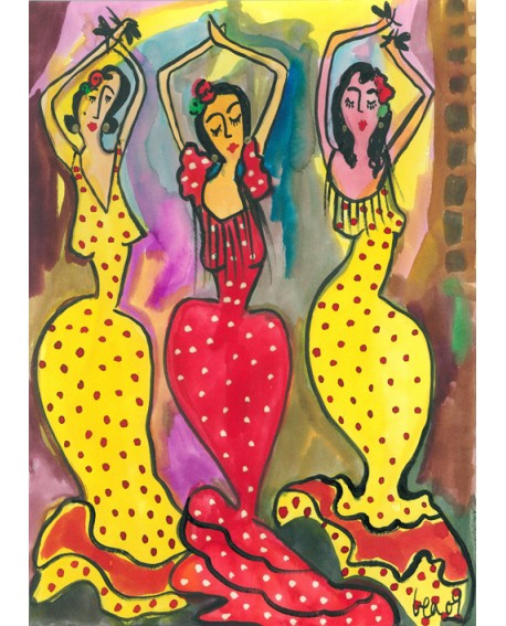 GEA Bailaoras Flamencas en Pintura Naif Española Cuadro grande Home