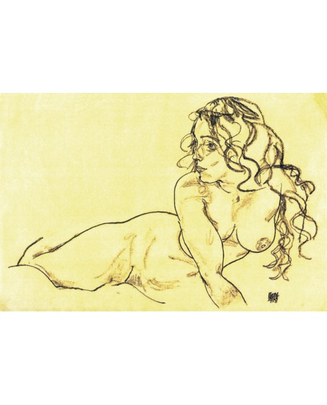 Egon Schielle Desnudo en boceto carbon impresionista reproduccion Home
