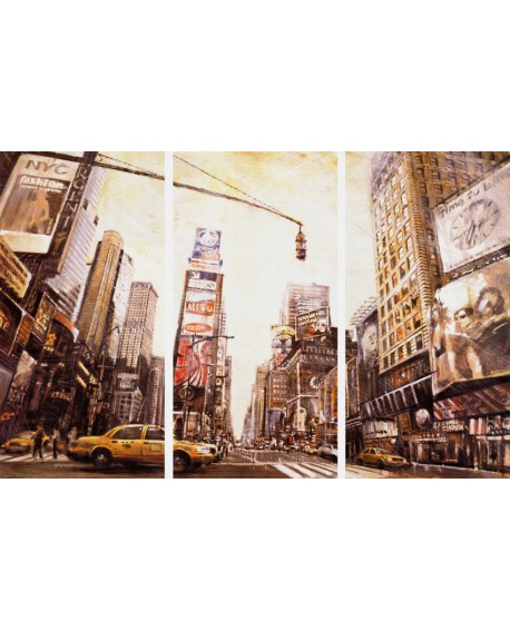 Triptico Gigante de New York Pintura Giclee Mural Panoramico Cuadros Horizontales