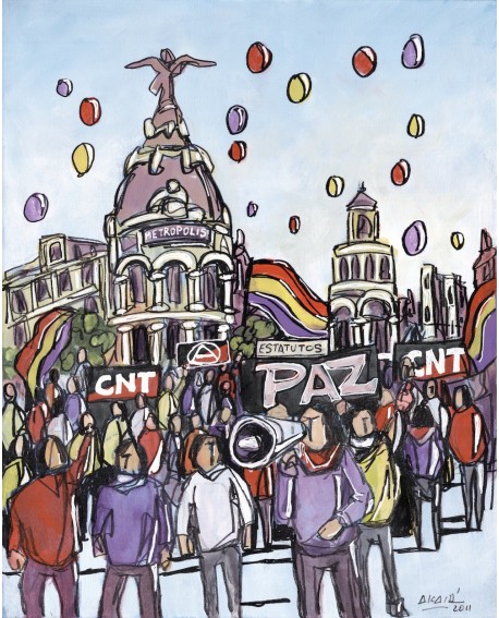 Alcala: Republicanos en Gran Via. Madrid de fiesta. Cuadro Comic Moderno Home