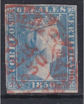 España 1850  Isabel II 6 reales azul  Edifil nº 4 Dictamen de la Comision CMF
