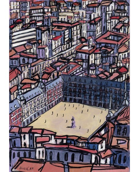 Alcala : Plaza Mayor. Aerea de Madrid. Cuadro Comic. Pintura Moderna Home