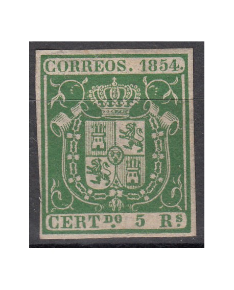 España 1854 Escudo de España 5 r verde. Certificado Comex Edifil Nº 26 Home