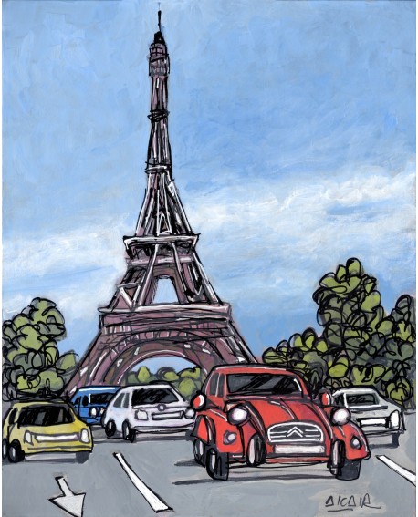 Jose Alcala: Paris y Citroen 2 CV. Cuadro de Comic Urbano Moderno Home