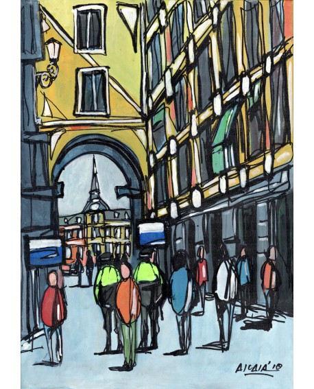 Alcala: Callejon de Plaza Mayor de Madrid. Cuadro Comic Pintura Moderna Home