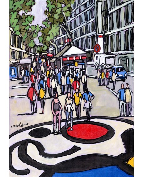 Jose Alcala: Barcelona, Las Ramblas con Miro. Cuadro de Comic Urbano Home