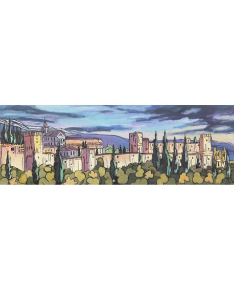 JOSE ALCALA CASTILLO LA ALHAMBRA DE GRANADA CUADRO NAIF MODERNO Cuadros Horizontales