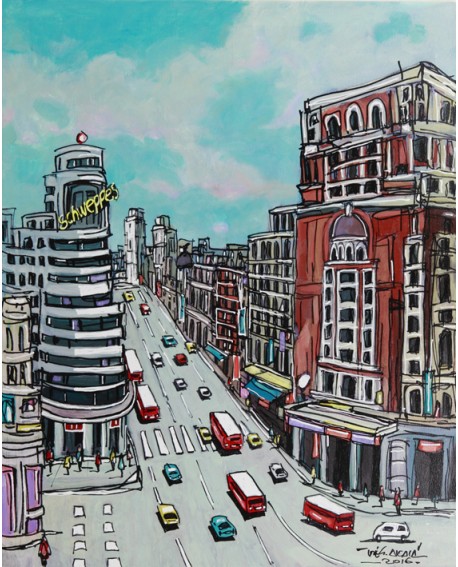 Alcala Madrid Gran Via Vertical Pintura Naif Española pintura giclee Home