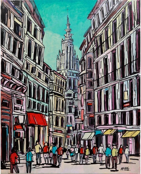 Alcala Toledo Calle Mayor Pintura Naif Española pintura giclee Home
