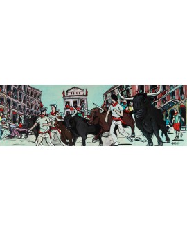 Alcala San Fermin Pamplona Pintura Naif Española pintura giclee Cuadros Horizontales