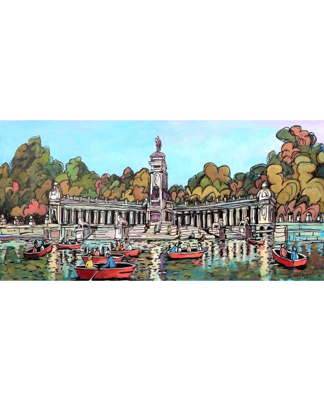 Alcalá: Cuadro panorámico Parque del retiro y barcas. Cuadro Moderno Cuadros Horizontales