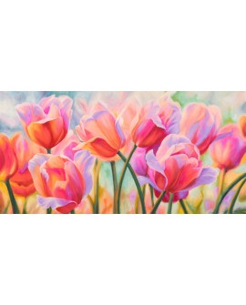 CYNTHIA ANN Cuadro de flores tulipanes en mural horizontal