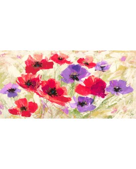 LUIGI FLORIO Flores del campo en PRIMAVERA rojo y violeta pintura giclee
