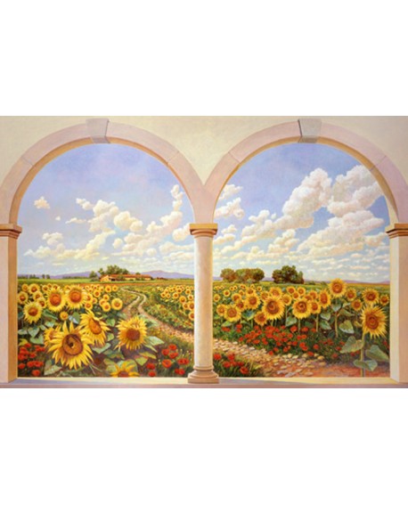 ANDREA DEL MISSIER Trampantojo de ventana con girasoles Cuadros Horizontales