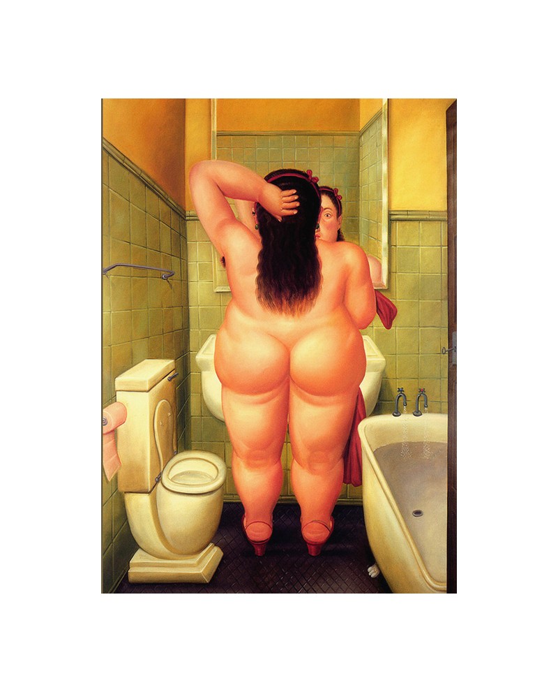 Fernando Botero cuadro naif desnudo mujer gorda en el baño Reproduc...