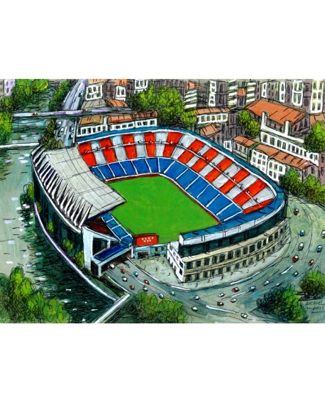 Alcala :Estadio Calderon Atletico de Madrid. Cuadro Aereo Comic. Home