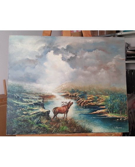 L. Alvaro paisaje con reno en Oleo original lienzo Pintado a mano 61x50 cm Home