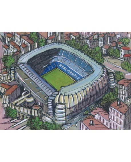 Alcala: Estadio Santiago Bernabeu. Real Madrid. Cuadro Aereo Comic. Home