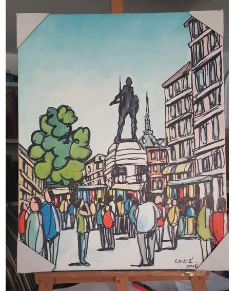 Jose Alcala Rastro de Madrid con cascorro Original lienzo Pintado 80x65 Home