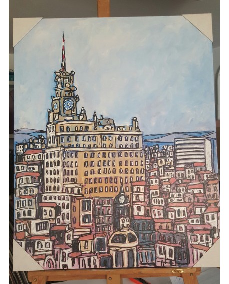 Jose Alcala Edificio telefonica Original lienzo Pintado 80x65 Home