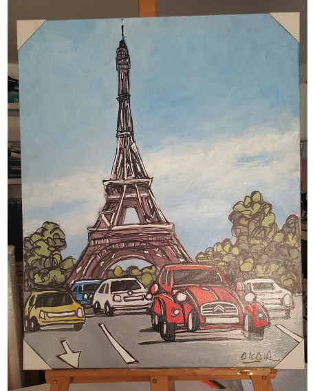 J. Alcala 80x65 Torre eifel paris y citroen 2 cv pintura naif original Home