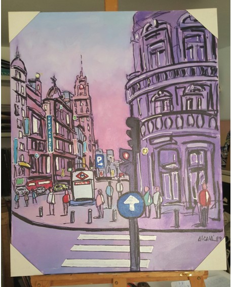 J. Alcala 80x65 Plaza de callao de Madrid pintura Naif original Home