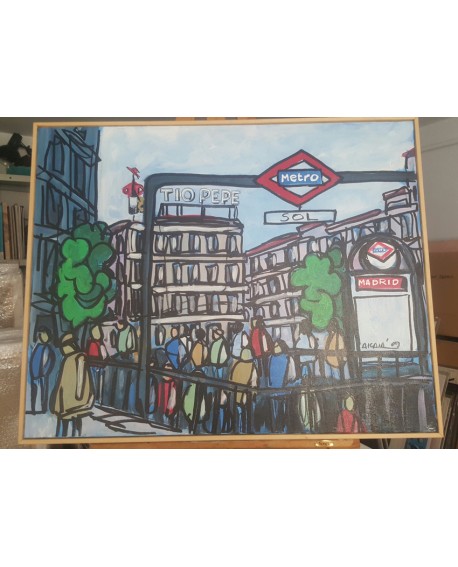 J. Alcala 80x65 Madrid metro de sol tio pepe km 0 en enero pintura original Home