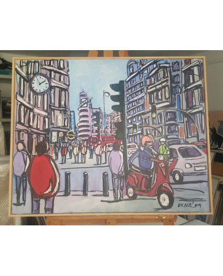 J. Alcala 80x65 En vespa por la gran via Madrid pintura Naif original Home