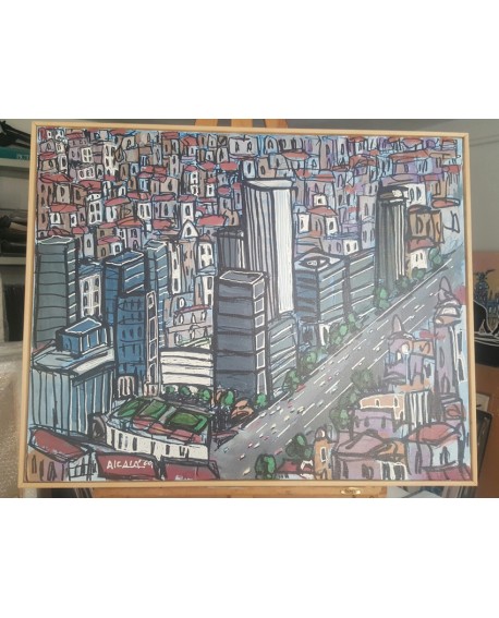J. Alcala 80x65 Zona azca castellana Madrid pintura Naif original Home