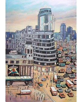 Alcalá: Plaza de Callao en Gran Vía. Madrid con SPIDERMAN. Cuadro tipo Comic Home