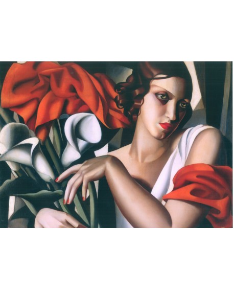 TAMARA LEMPICKA mujer con flores en mural horizontal PINTURA GICLEE Home