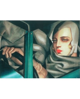 TAMARA LEMPICKA mujer en Bugatti en mural horizontal PINTURA GICLEE