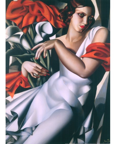 TAMARA LEMPICKA mujer con flores en mural gigante VERTICAL PINTURA Art Deco Home