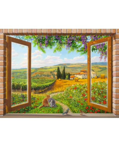andrea del missier cuadro trampantojo ventana campo Cuadros Horizontales