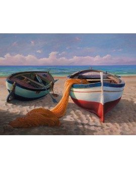adriano galasso cuadro mural paisaje barcas de pesca