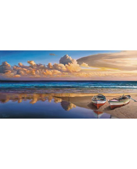 adriano galasso cuadro mural paisaje playa con barcas Cuadros Horizontales