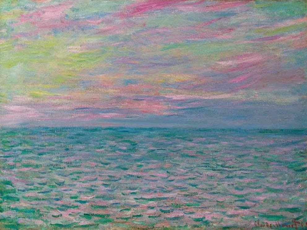 monet cuadro impresionista puesta de sol sobre mar Descripción de u