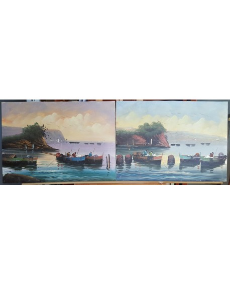 marina gallega ORIGINAL. Pintura Española en PAREJA DIPTICO 150x50 cm Home